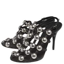 Alexander Wang Black Leather Embellished Slingback Sandals Size 38