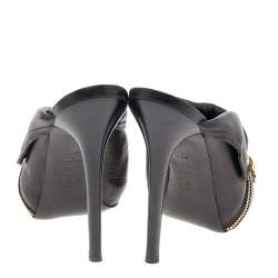 Pre Owned Alexander McQueen Black Leather Dredge Peep Toe Mule Sandals Size 36.5