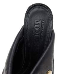 Pre Owned Alexander McQueen Black Leather Dredge Peep Toe Mule Sandals Size 36.5