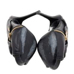 Pre Owned Alexander McQueen Black Leather Dredge Peep Toe Mule Sandals Size 36.5