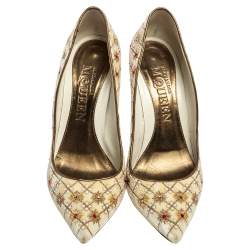 Alexander McQueen Cream Velvet Embellished  Pointed Toe Pumps Size 40