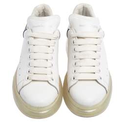 Pre Owned Alexander McQueen White/Black Leather Oversized Sneakers Size 37.5