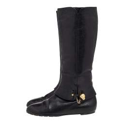 Pre Owned Alexander McQueen Black Leather Skull Boots Size 39