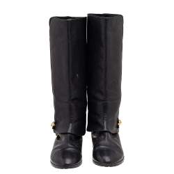 Pre Owned Alexander McQueen Black Leather Skull Boots Size 39