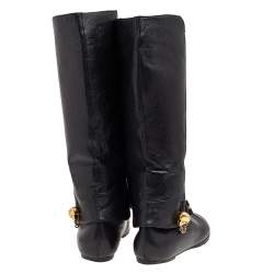 Pre Owned Alexander McQueen Black Leather Skull Boots Size 39