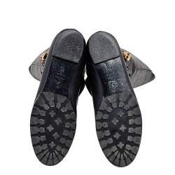 Pre Owned Alexander McQueen Black Leather Skull Boots Size 39