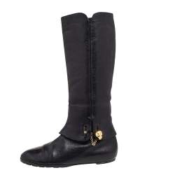 Pre Owned Alexander McQueen Black Leather Skull Boots Size 39