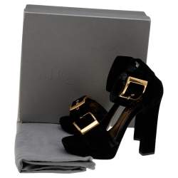 Pre Owned Alexander McQueen Black Velvet Platform Ankle Strap Sandals Size 40