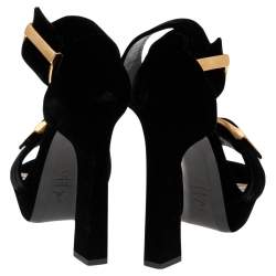 Pre Owned Alexander McQueen Black Velvet Platform Ankle Strap Sandals Size 40