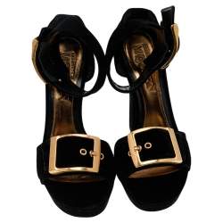 Pre Owned Alexander McQueen Black Velvet Platform Ankle Strap Sandals Size 40