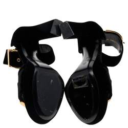 Pre Owned Alexander McQueen Black Velvet Platform Ankle Strap Sandals Size 40