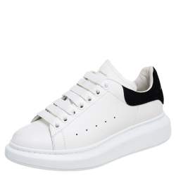 Pre Owned Alexander Mcqueen White/Black Leather and Suede Oversized Low-Top Sneakers Size 38