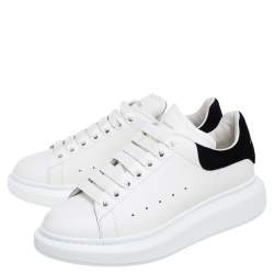 Pre Owned Alexander Mcqueen White/Black Leather and Suede Oversized Low-Top Sneakers Size 38