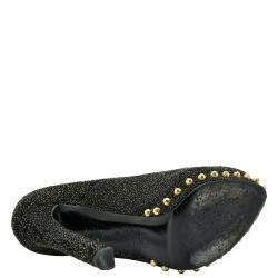 Pre Owned Alexander McQueen Black Leather Glitter Skull Embellished Peep Toe Pump EU 36