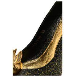 Pre Owned Alexander McQueen Black Leather Glitter Skull Embellished Peep Toe Pump EU 36