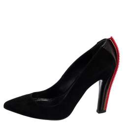 Pre Owned Alexander McQueen Black Suede Zip Embellished Heel Pointed Toe Pumps Size 38