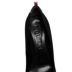 Pre Owned Alexander McQueen Black Suede Zip Embellished Heel Pointed Toe Pumps Size 38