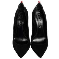Pre Owned Alexander McQueen Black Suede Zip Embellished Heel Pointed Toe Pumps Size 38