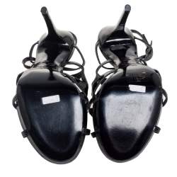 Pre Owned Alexander McQueen Black Patent Leather and Suede Caged Sandals Size 39