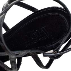 Pre Owned Alexander McQueen Black Patent Leather and Suede Caged Sandals Size 39