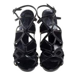 Pre Owned Alexander McQueen Black Patent Leather and Suede Caged Sandals Size 39