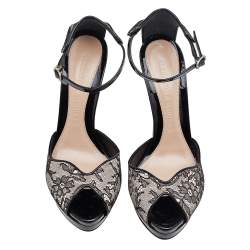 Pre Owned Alexander McQueen Black/Blush Pink Lace And Satin Ankle Strap Platform Sandals Size 39