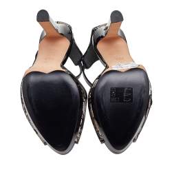 Pre Owned Alexander McQueen Black/Blush Pink Lace And Satin Ankle Strap Platform Sandals Size 39