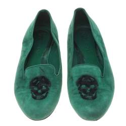 Pre Owned Alexander McQueen Green Suede Embellished Smoking Slippers Size 39.5