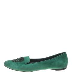 Pre Owned Alexander McQueen Green Suede Embellished Smoking Slippers Size 39.5