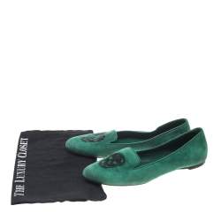Pre Owned Alexander McQueen Green Suede Embellished Smoking Slippers Size 39.5