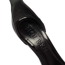 Pre Owned Alexander McQueen Black Patent Leather, Suede and Velvet Bow Ankle Sandals Size 38