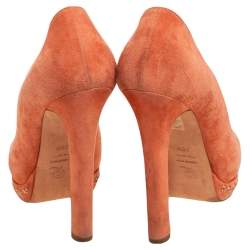 Alexander McQueen Orange Suede Skull Peep Toe Pumps Size 38.5 