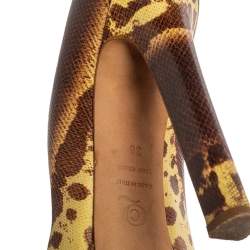 Pre Owned Alexander McQueen Brown/Yellow Karung Leather Skull Peep Toe Pumps Size 38