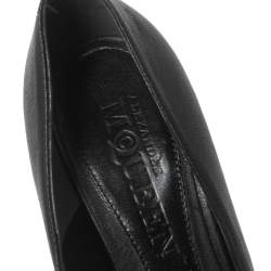 Pre Owned Alexander McQueen Black Leather Crystal Embellished Skull Peep-Toe Pumps Size 38