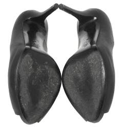 Pre Owned Alexander McQueen Black Leather Crystal Embellished Skull Peep-Toe Pumps Size 38