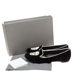 Pre Owned Alexander McQueen Black Suede Sequins Skull Smoking Slippers Size 38 