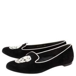 Pre Owned Alexander McQueen Black Suede Sequins Skull Smoking Slippers Size 38 