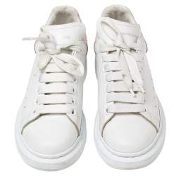 Pre Owned Alexander McQueen White Leather And Croc Embossed Leather Oversized Sneakers Size 39  