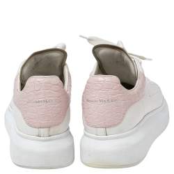Pre Owned Alexander McQueen White Leather And Croc Embossed Leather Oversized Sneakers Size 39  