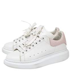 Pre Owned Alexander McQueen White Leather And Croc Embossed Leather Oversized Sneakers Size 39  