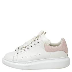 Pre Owned Alexander McQueen White Leather And Croc Embossed Leather Oversized Sneakers Size 39  
