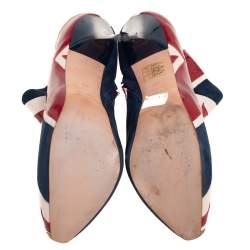 Pre Owned Alexander McQueen Tri-Color Suede, Patent and Leather Union Jack Ankle Boots Size 39