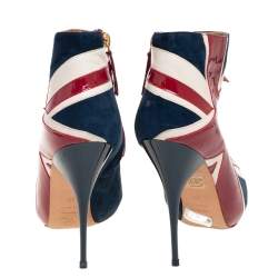 Pre Owned Alexander McQueen Tri-Color Suede, Patent and Leather Union Jack Ankle Boots Size 39