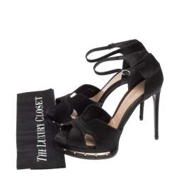 Alexander McQueen Black Satin Studded Platform Ankle-Strap Sandals Size 41