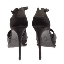 Alexander McQueen Black Satin Studded Platform Ankle-Strap Sandals Size 41