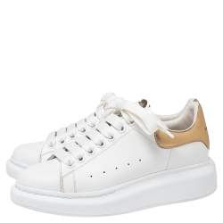 Pre Owned Alexander McQueen White/Gold Leather Oversized Sneakers Size 37
