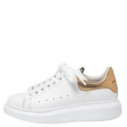 Pre Owned Alexander McQueen White/Gold Leather Oversized Sneakers Size 37