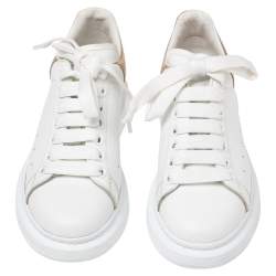 Pre Owned Alexander McQueen White/Gold Leather Oversized Sneakers Size 37