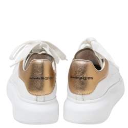 Pre Owned Alexander McQueen White/Gold Leather Oversized Sneakers Size 37