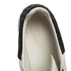 Pre Owned Alexander McQueen White/Black Leather and Glitter Oversized Sneakers Size 40.5